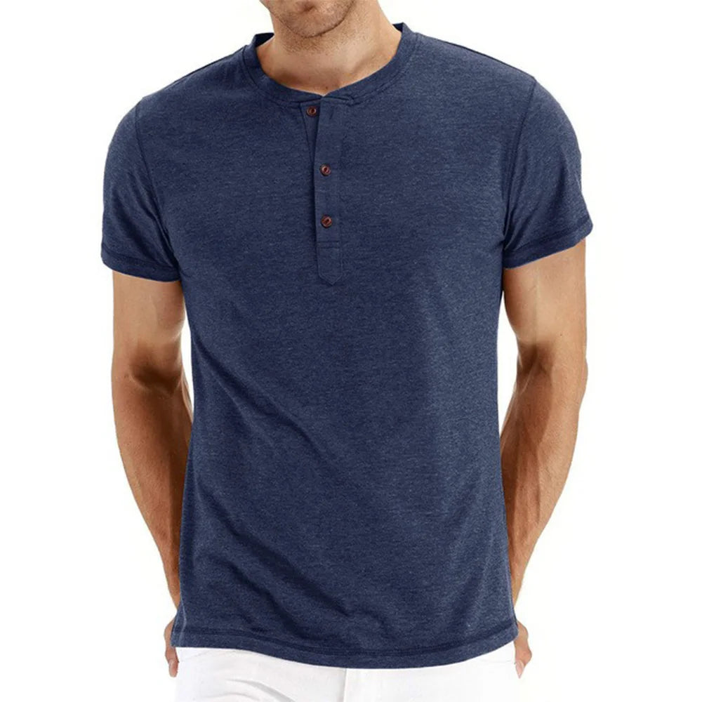Button Placket Crew Neck Tee Shirt