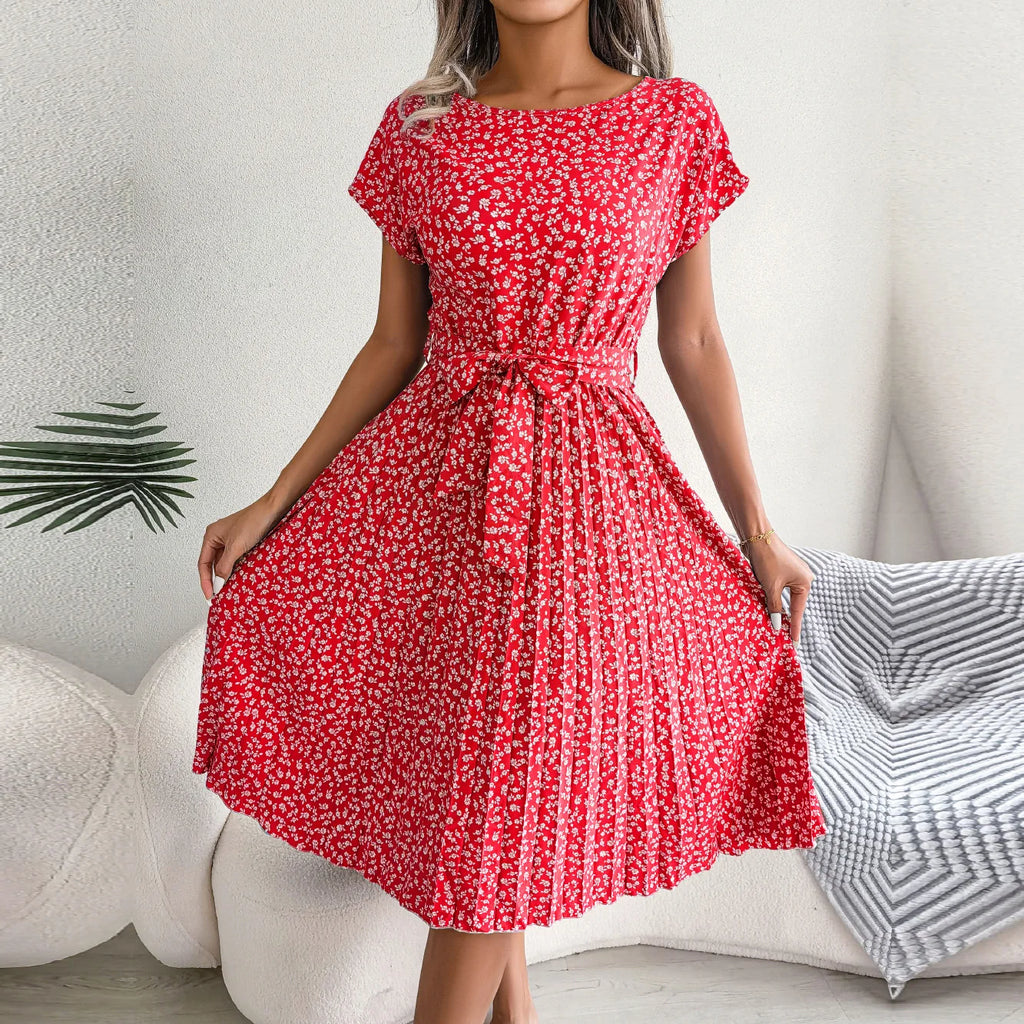Women's Smocked Waist Printed Midi Swing Dress