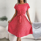 Women's Smocked Waist Printed Midi Swing Dress