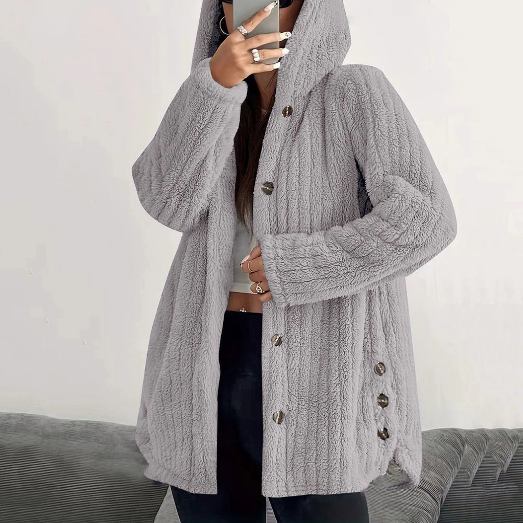 Women's Knitted Hooded Cardigan – Long Sleeve Button Front Jumper with Pockets