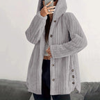 Women's Knitted Hooded Cardigan – Long Sleeve Button Front Jumper with Pockets