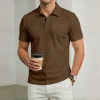 Men's Textured Short Sleeve Polo Shirt with Button Placket