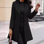 Women's Double Breasted Longline Coat – Tailored Lapel Collar Long Sleeve Outerwear