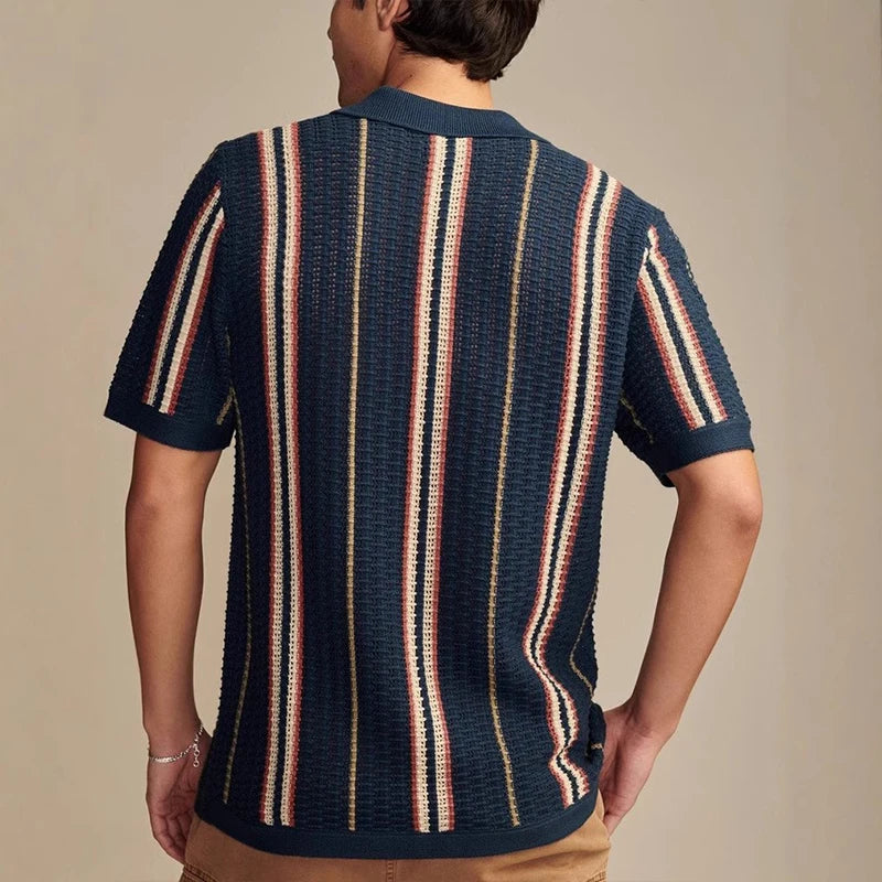 Button Through Vertical Stripe Knit Shirt
