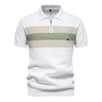 Men's Chest Stripe Polo Shirt with Short Sleeves and Zip Neck