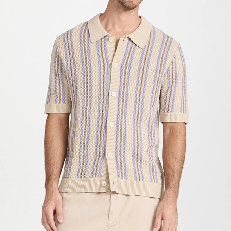 Men's Retro Stripe Knit Polo Shirt