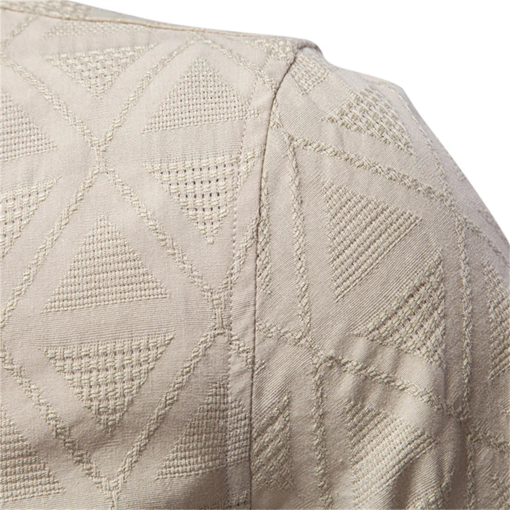 Men's Textured Button Front Camp Collar Shirt with Short Sleeves
