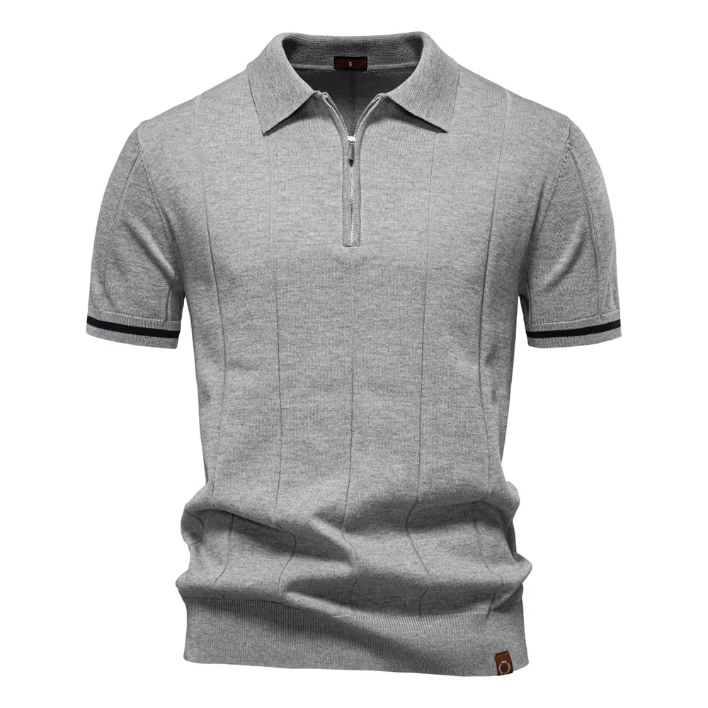 Men's Collared Short Sleeve Polo Shirt with Quarter Zip Closure