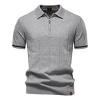 Men's Collared Short Sleeve Polo Shirt with Quarter Zip Closure