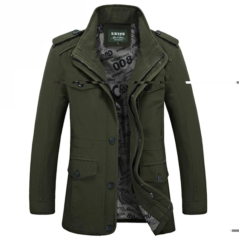 Men's Military Style Jacket – Long Sleeve Button Front Coat with Multiple Pockets