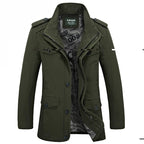 Men's Military Style Jacket – Long Sleeve Button Front Coat with Multiple Pockets