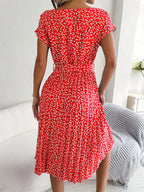 Women's Smocked Waist Printed Midi Swing Dress