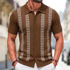 Button Front Patterned Polo Knit Top