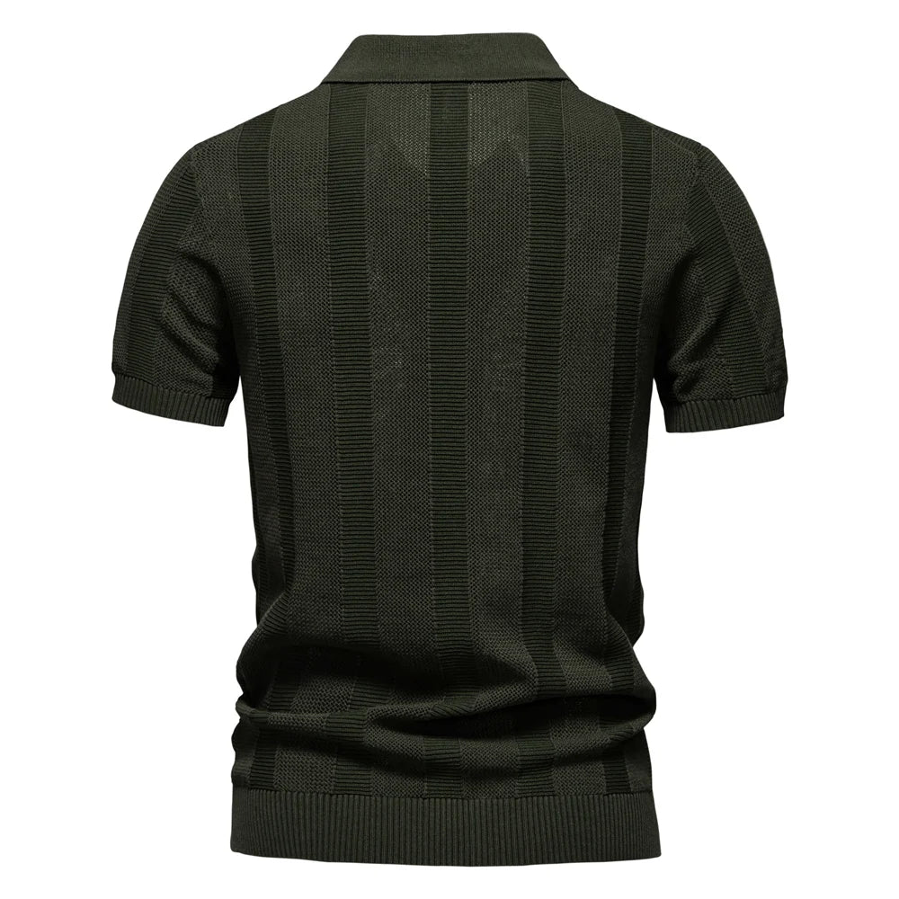 Men's Classic Polo Shirt with Short Sleeves and Textured Front
