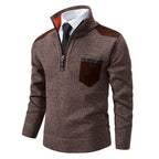 Men's Long Sleeve Pullover Sweater Quarter Zip Chest Pocket