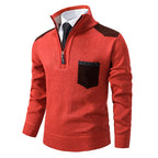Men's Long Sleeve Pullover Sweater Quarter Zip Chest Pocket