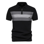 Men's Chest Stripe Polo Shirt with Short Sleeves and Zip Neck