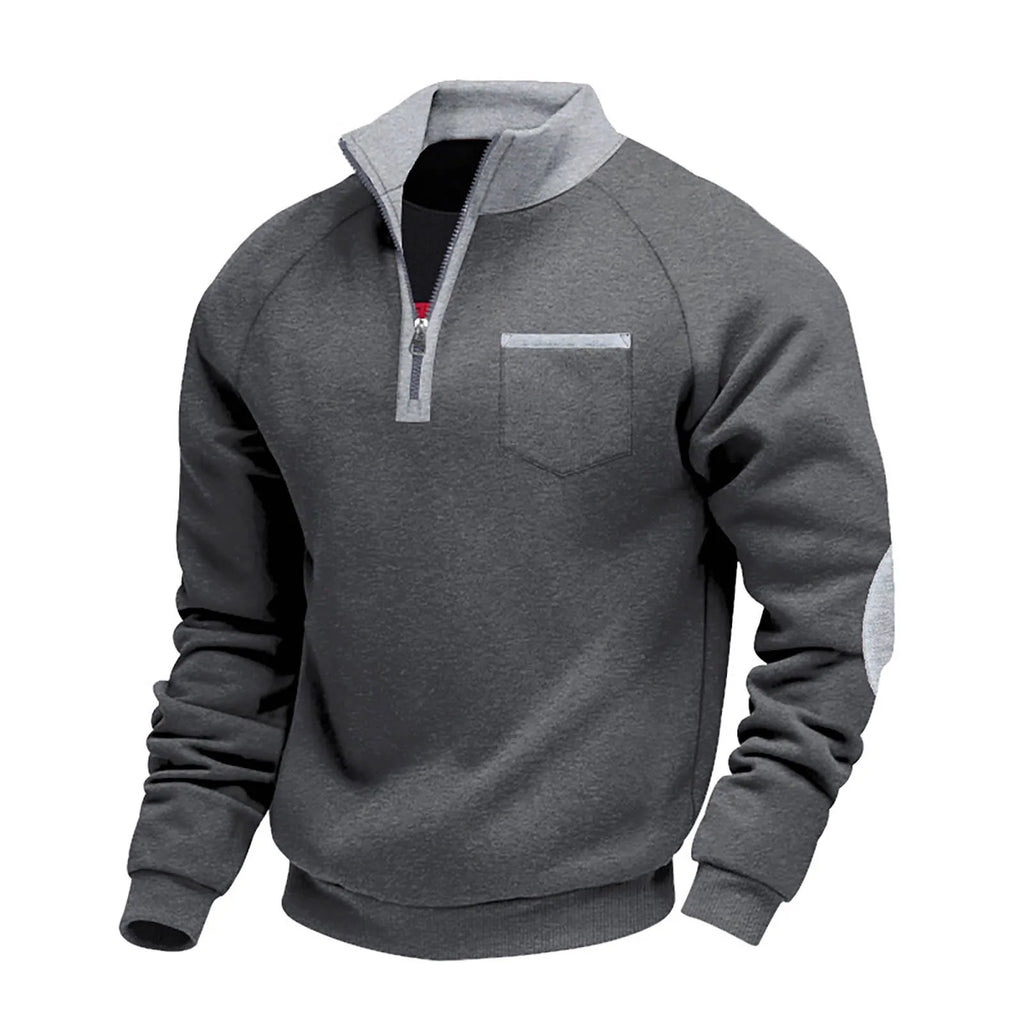 Men's Quarter-Zip Pullover Sweatshirt – Long Sleeve Stand Collar Chest Pocket Top