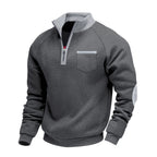 Men's Quarter-Zip Pullover Sweatshirt – Long Sleeve Stand Collar Chest Pocket Top