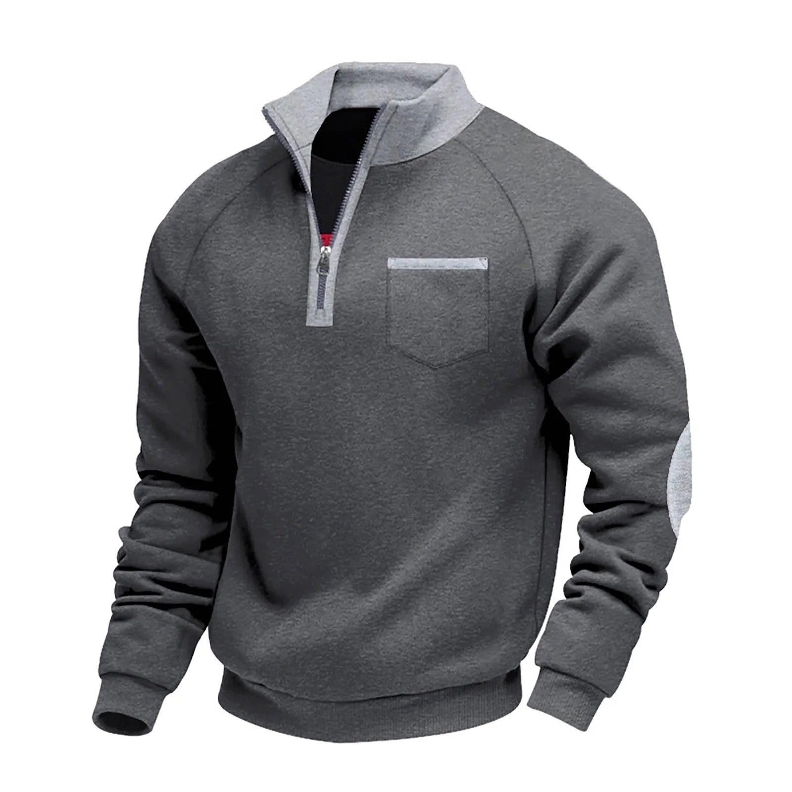 Men's Quarter-Zip Pullover Sweatshirt – Long Sleeve Stand Collar Chest Pocket Top