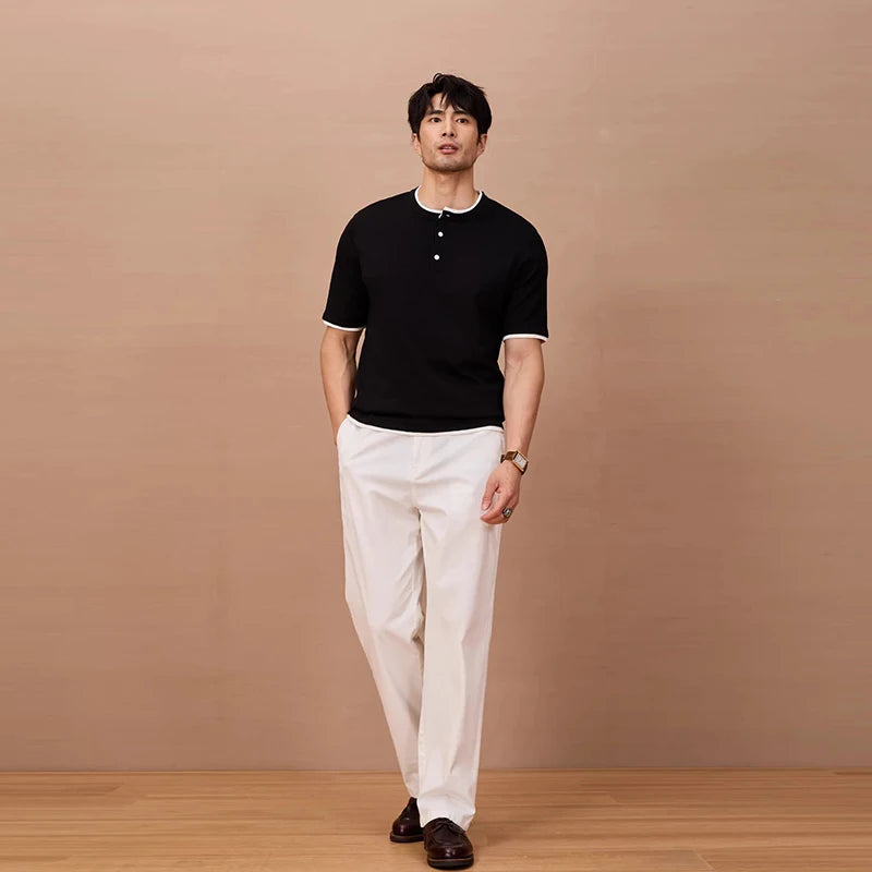 Mens Button Neck Pullover Tee
