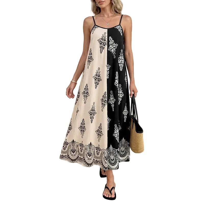 Women's Contrast Print Tank Maxi Dress