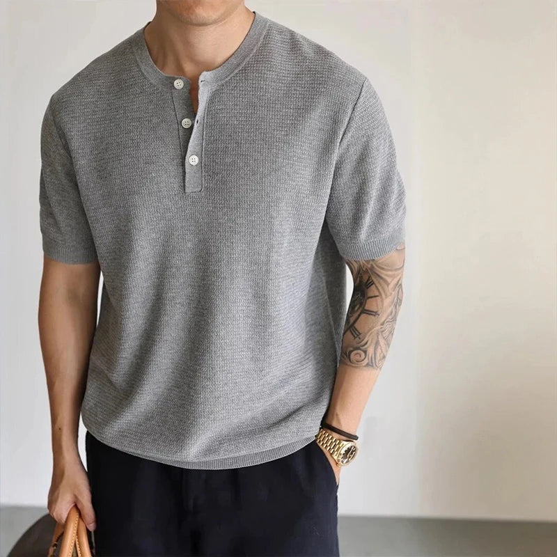Men's Collarless Button Neck Shirt