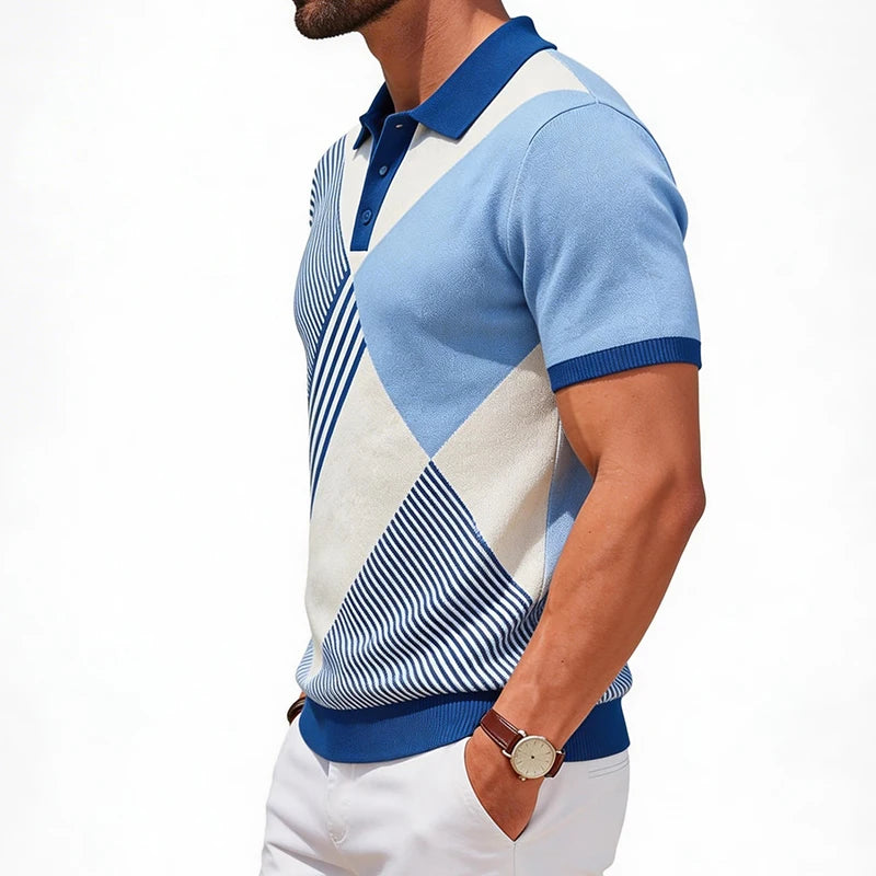 Geometric Pattern Short Sleeve Polo Shirt