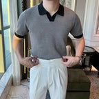 Mens Contrast Collar Knit Polo Shirt