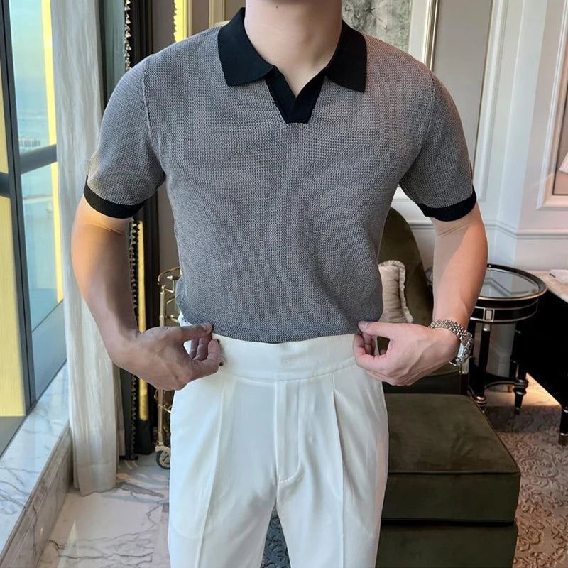 Mens Contrast Collar Knit Polo Shirt
