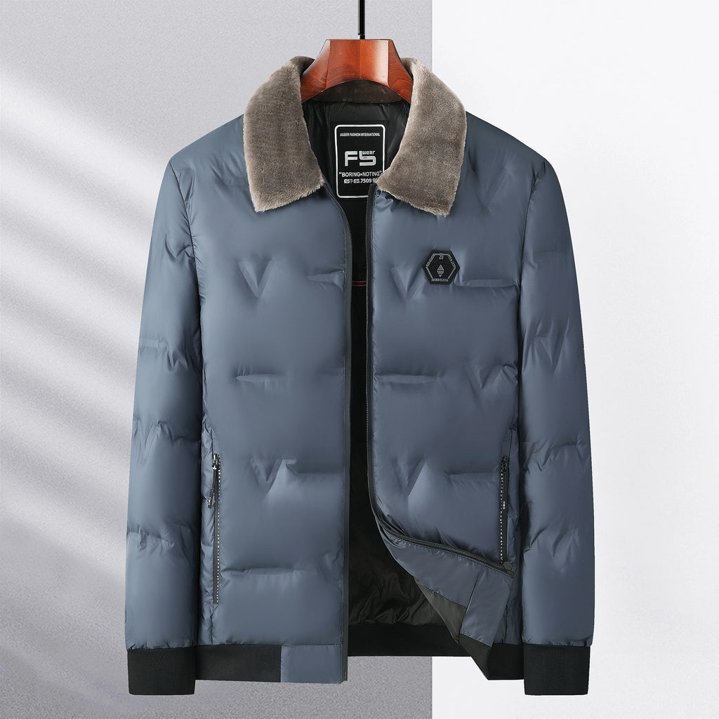 Men's Puffer Jacket – Quilted Winter Coat with Zip Front, Long Sleeves and Fur Collar