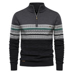Men's Knitted Quarter Zip Jumper – Patterned Long Sleeve Sweater with Stand Collar