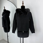 Women's Knitted Jumper with Fur Collar – Long Sleeve Zip Front Sweater
