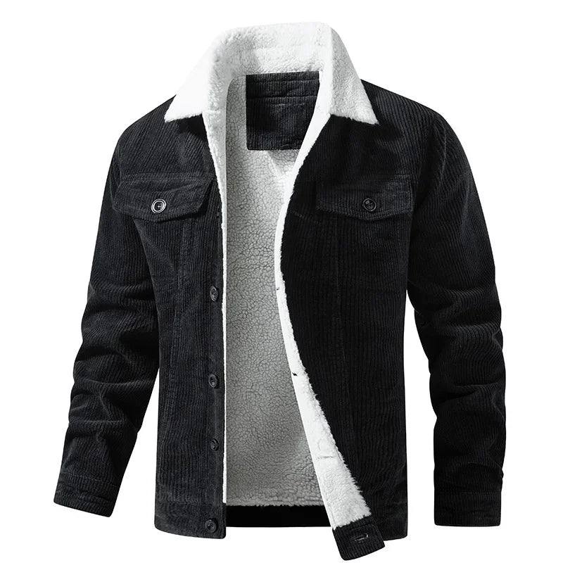 Men's Corduroy Jacket with Sherpa Lining – Long Sleeve Button Front Coat