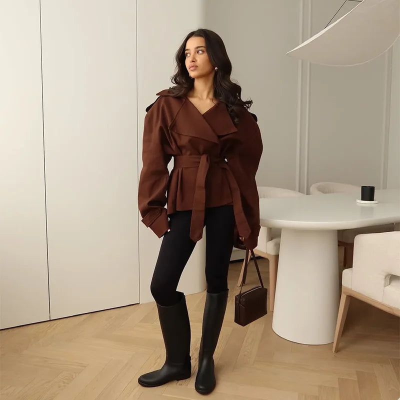 Women's Wrap Front Blazer Jacket with Belted Waist – Long Sleeve Peplum Top