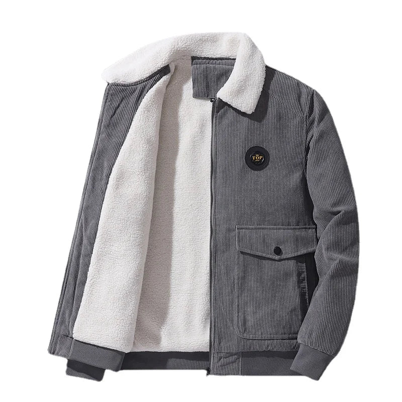 Men's Sherpa Lined Corduroy Jacket – Long Sleeve Button Up Coat with Front Pockets