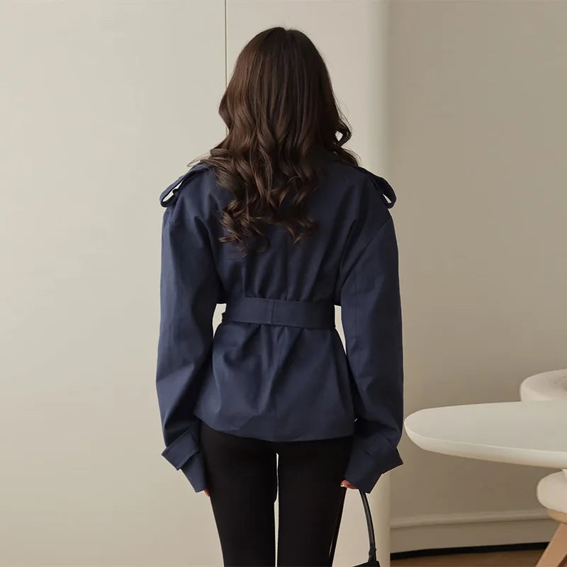 Women's Wrap Front Blazer Jacket with Belted Waist – Long Sleeve Peplum Top