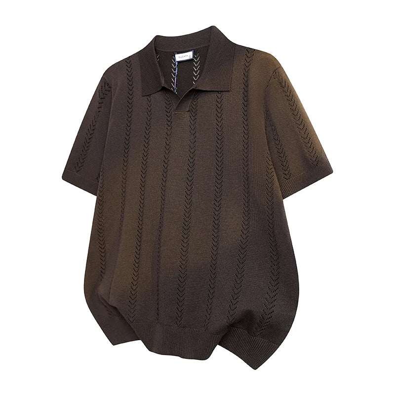 Vertical Pattern Buttonless Polo Top Men