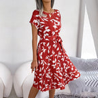 Women's Smocked Waist Printed Midi Swing Dress