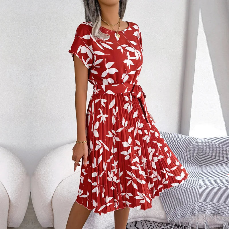 Women's Smocked Waist Printed Midi Swing Dress