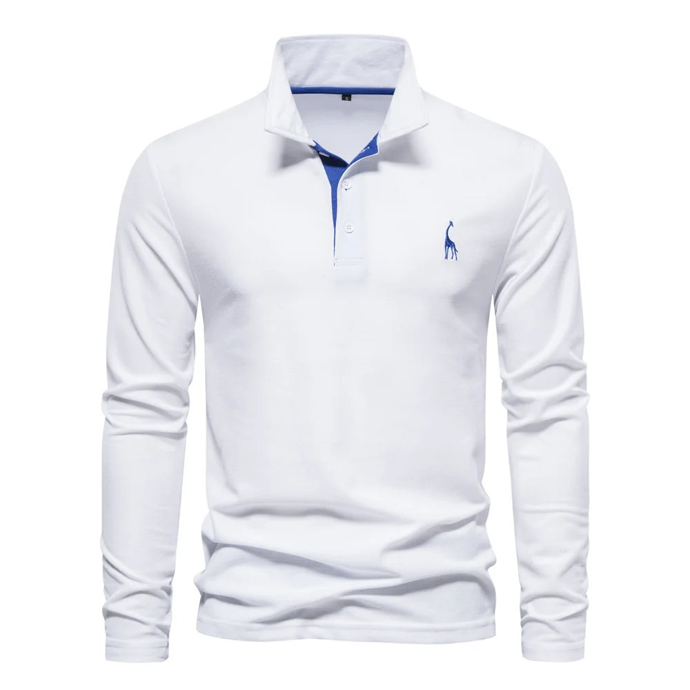 Men's Classic Collared Long Sleeve Polo Shirt with Embroidered Detail