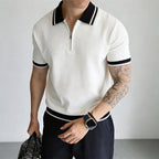 Textured Knit Short Sleeve Polo Top