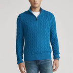 Men's Cable Knit Jumper with Half Zip Stand Collar