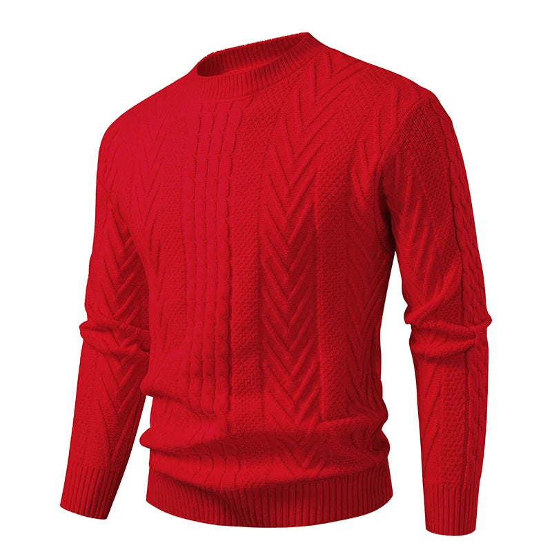 Men's Patterned Crewneck Sweater Long Sleeve Ribbed Hem