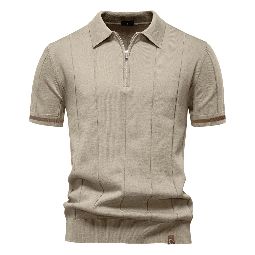 Men's Collared Short Sleeve Polo Shirt with Quarter Zip Closure