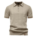 Men's Collared Short Sleeve Polo Shirt with Quarter Zip Closure