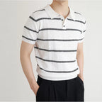 Men's Stripe Pattern Collared Polo Shirt