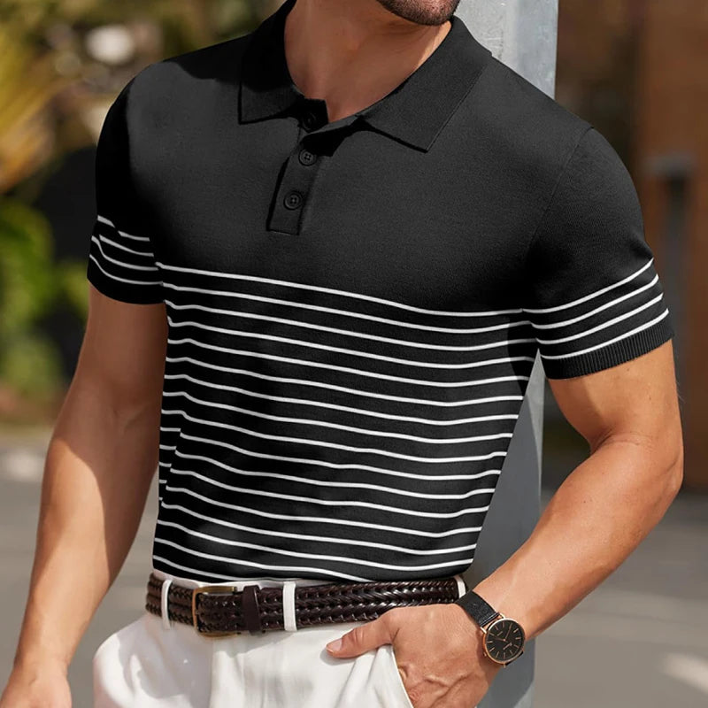 Fine Stripe Short Sleeve Polo Shirt