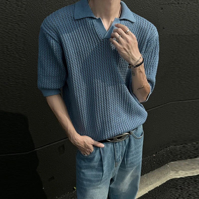 Men's Textured Open Collar Polo