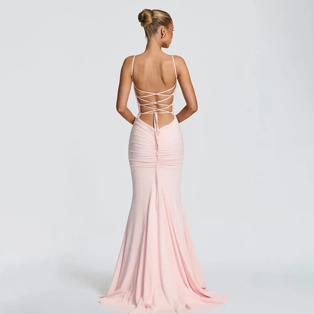 Women's Lace Up Back Bodycon Maxi Dress
